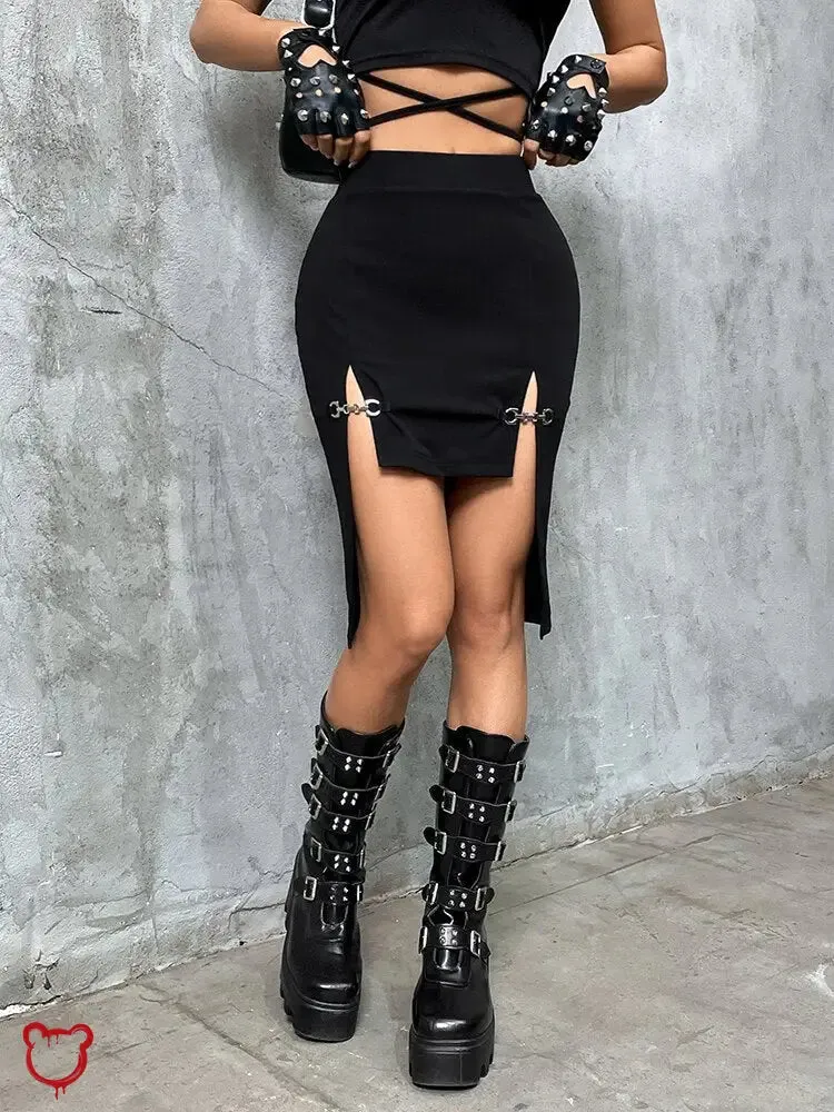"Intense Black Grunge Mini Skirt"