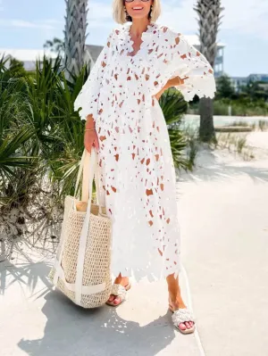 Raquel Floral Eyelet Long Sleeve Midi Dress