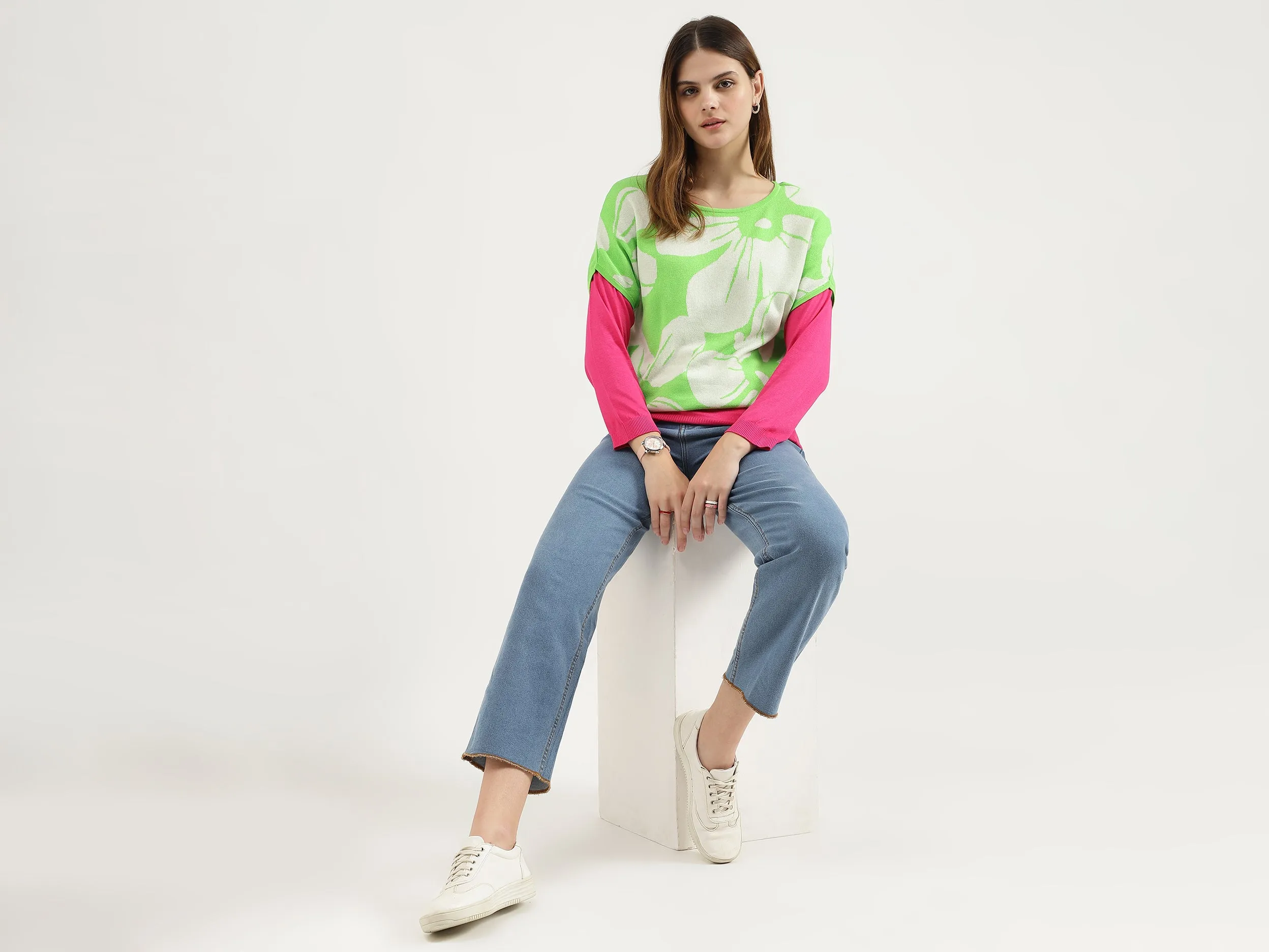 Regular Fit Round Neck Floral Print Tops