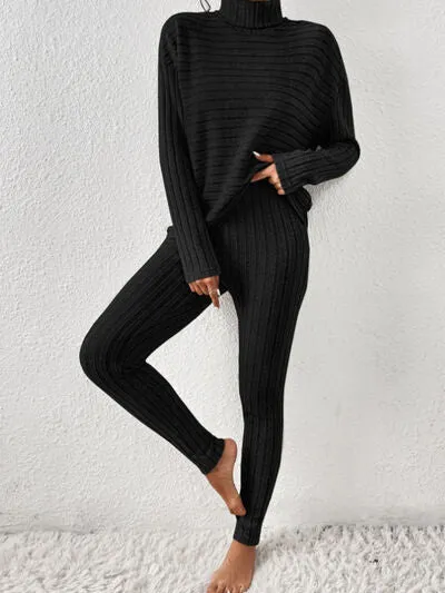 Ribbed Turtleneck Top and Pants Lounge Set (5 Colors)