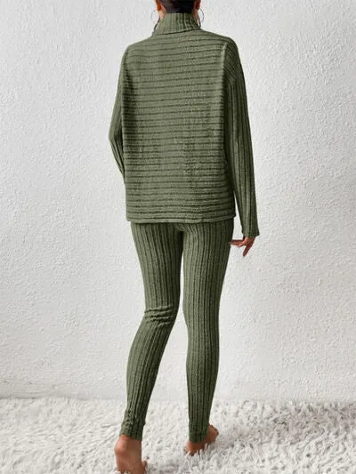 Ribbed Turtleneck Top and Pants Lounge Set (5 Colors)
