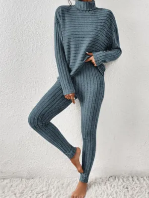 Ribbed Turtleneck Top and Pants Lounge Set (5 Colors)