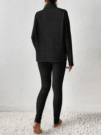 Ribbed Turtleneck Top and Pants Lounge Set (5 Colors)