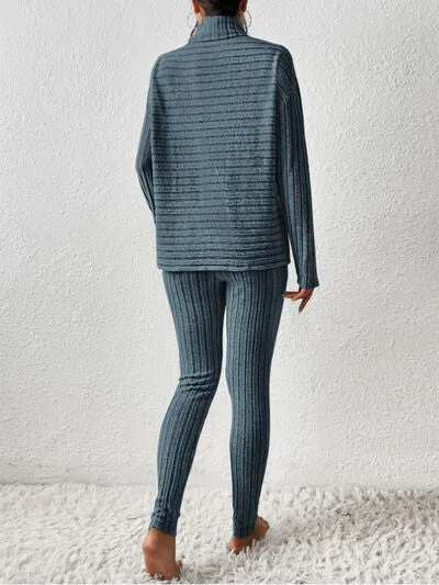 Ribbed Turtleneck Top and Pants Lounge Set (5 Colors)