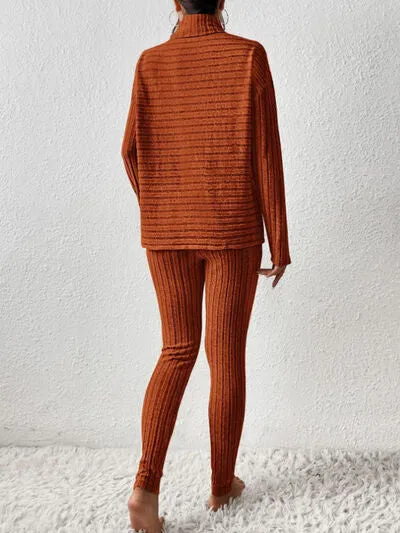Ribbed Turtleneck Top and Pants Lounge Set (5 Colors)