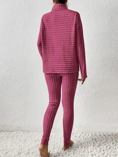 Ribbed Turtleneck Top and Pants Lounge Set (5 Colors)