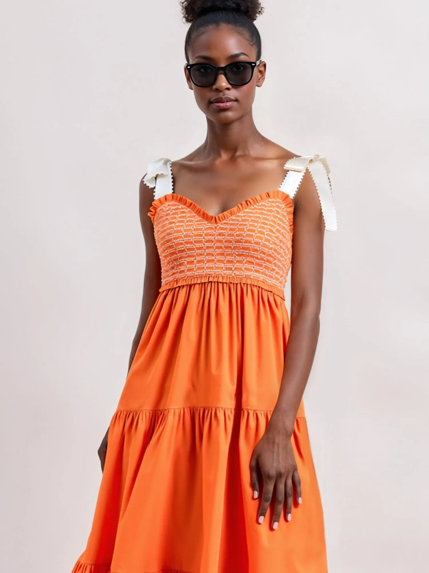 Ribbon Tie Strap Tiered Maxi Sun Dress