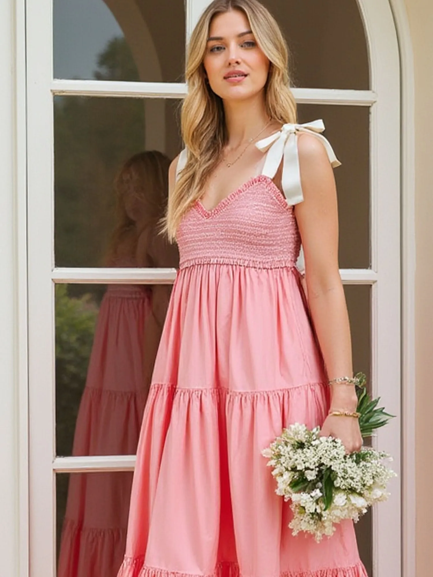 Ribbon Tie Strap Tiered Maxi Sun Dress