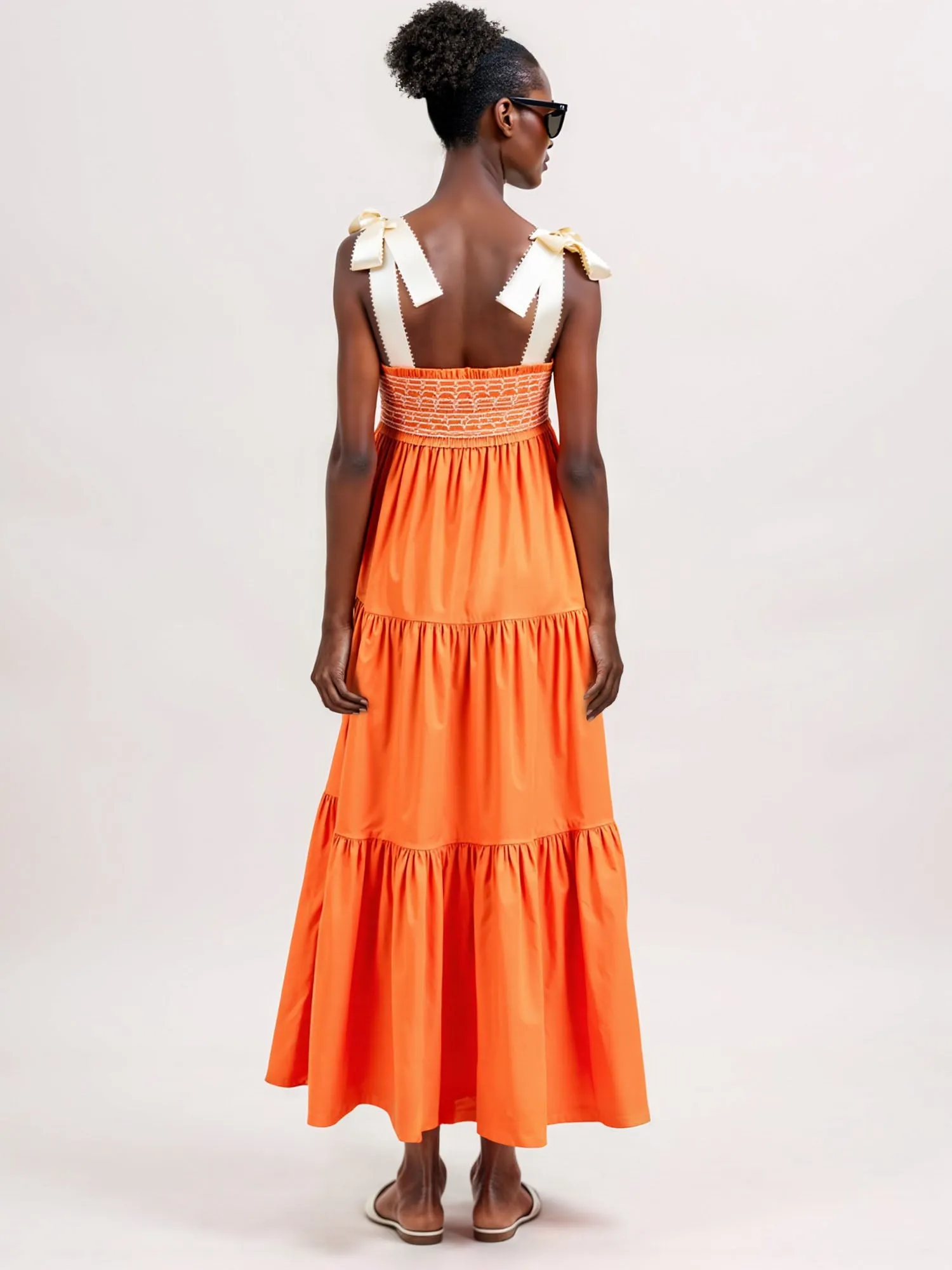 Ribbon Tie Strap Tiered Maxi Sun Dress