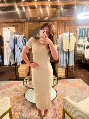 Riley Short Sleeve Ribbed Midi Dress