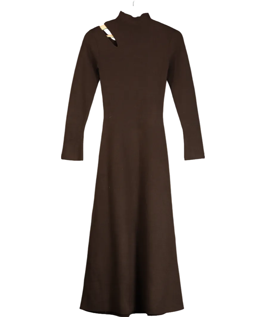 River Island Brown Long Sleeve Cut Out Midi Dress UK 6