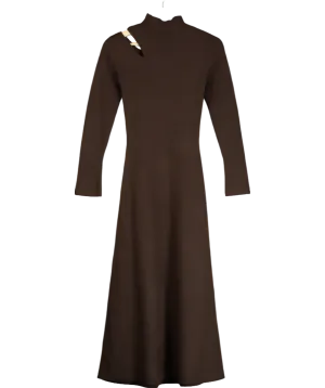 River Island Brown Long Sleeve Cut Out Midi Dress UK 6