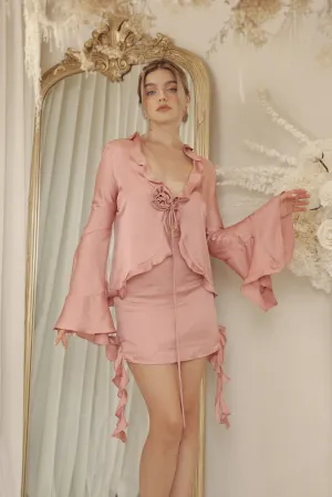 ROMAINE TOP Ruffled Wing Top with Floral Detail (Old Rose SC Silk)