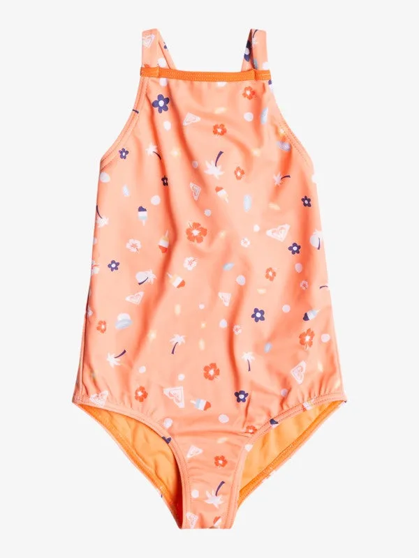 Roxy Girls Have Fun First One Piece Swimsuit PAPAYA PUNCH POPCICLE  DOTS