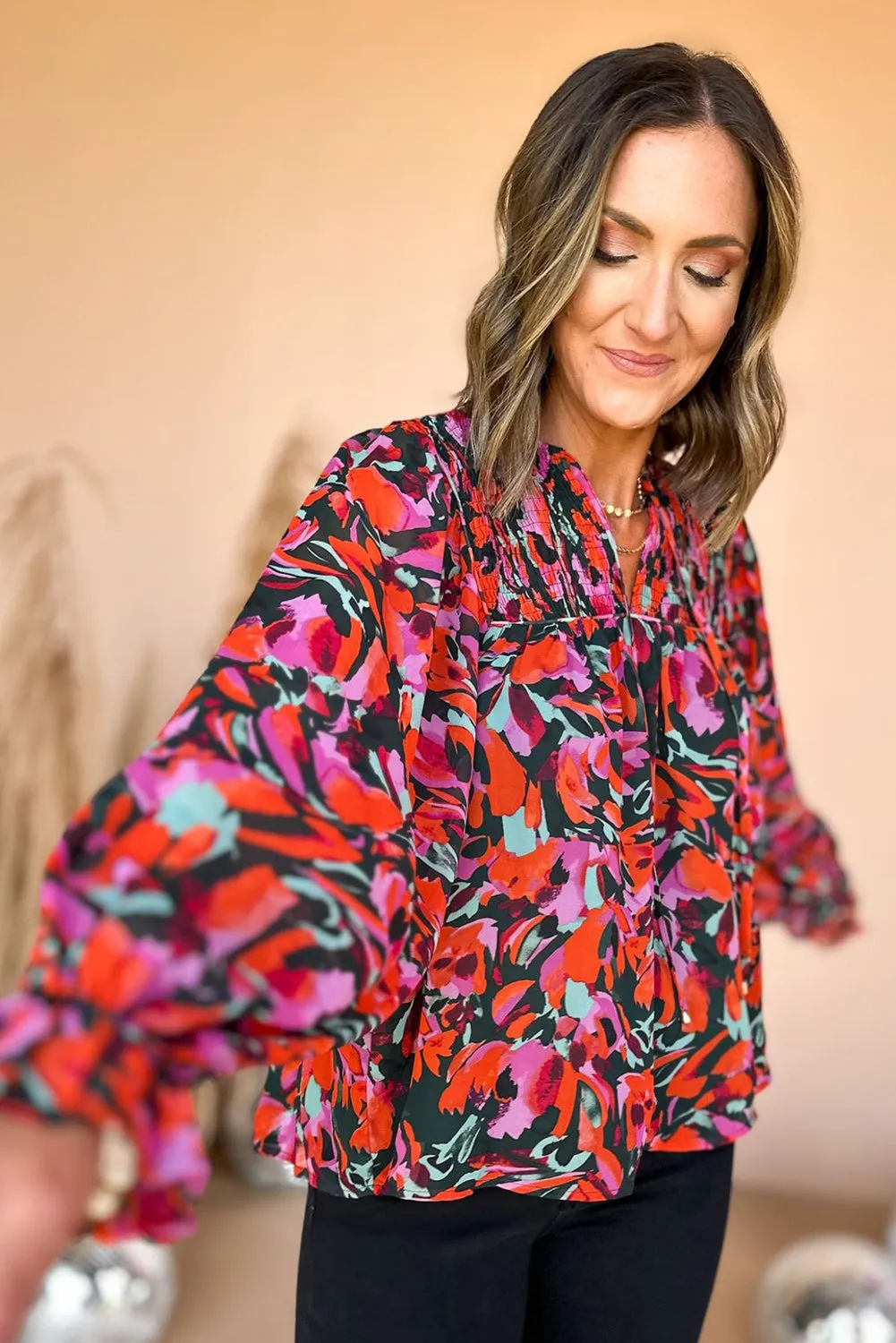Ruby Floral Shirred Detail Puff Sleeve Blouse