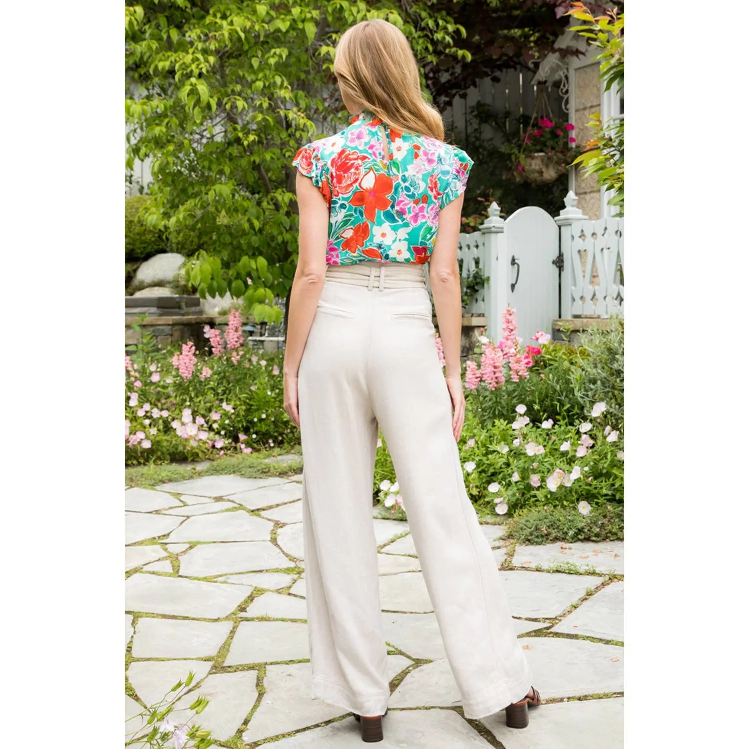 Ruffle Sleeve Flower Print Top