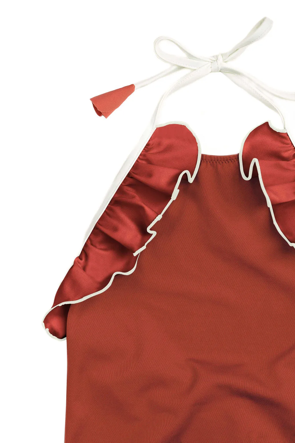 Ruffle Trim Swimsuit in Terracotta & Ivory
