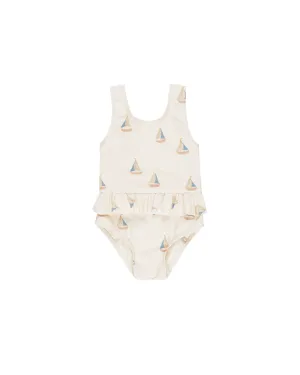 Rylee & Cru Skirted One-Piece Swimsuit – Sailboats | Sustainable Baby & Toddler Swimwear Canada