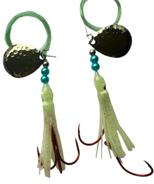 Salmon Tackle - Kokopros® Twin Pack Ghost White #7 Salmon Hoochie's Tied on a 2/0 Red Treble and a 4/0 Red Octopus Snells