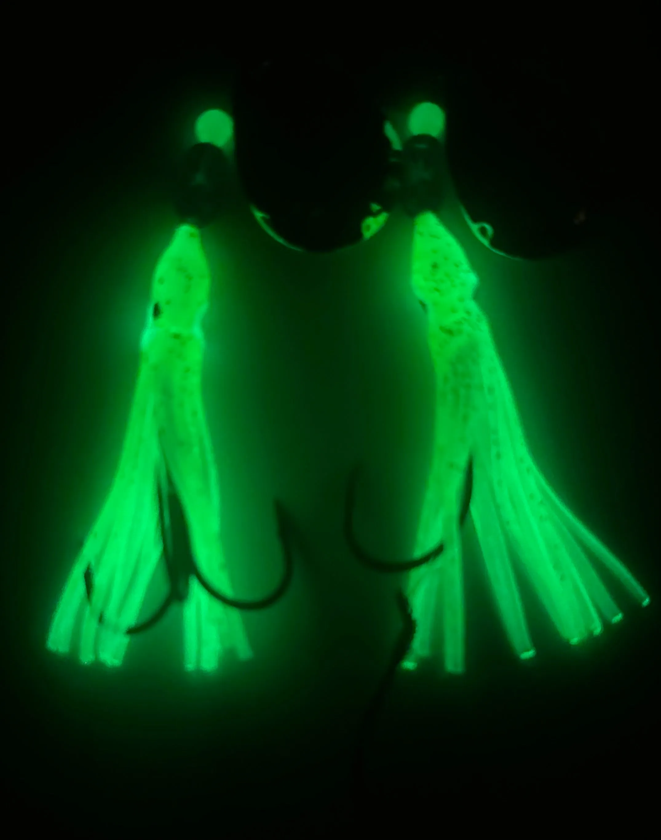 Salmon Tackle- Kokopros® Twin Pack Green Chartreuse #10 Luminous Salmon Hoochie's  2/0 Red Treble and a 4/0 Red Octopus Snell