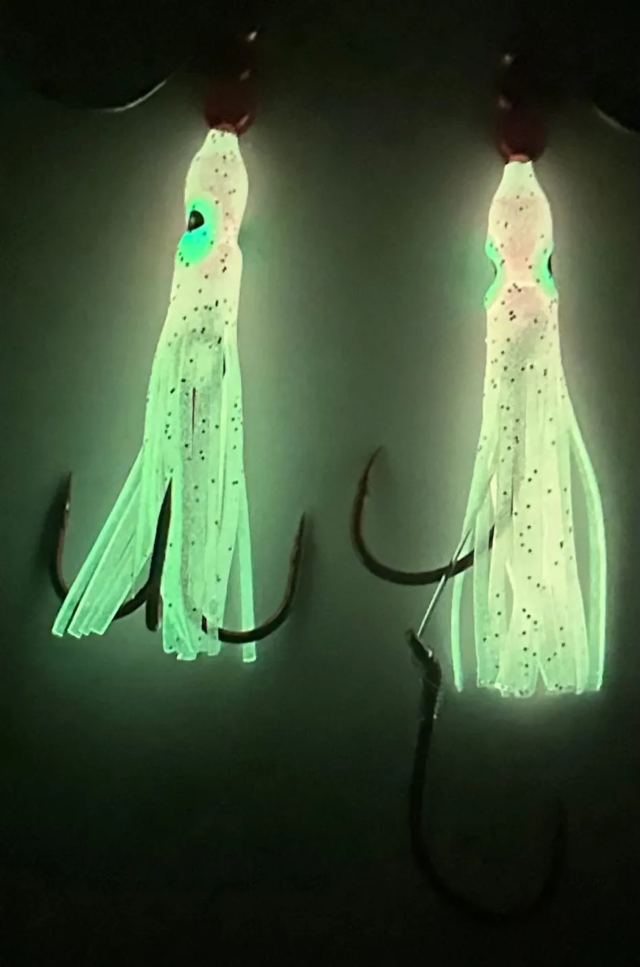 Salmon Tackle - Kokopros®Twin Pack Light Pink #1 Salmon Hoochie's 1) Tied on a 2/0 Red Treble and 4/0 Red Octopus Snell