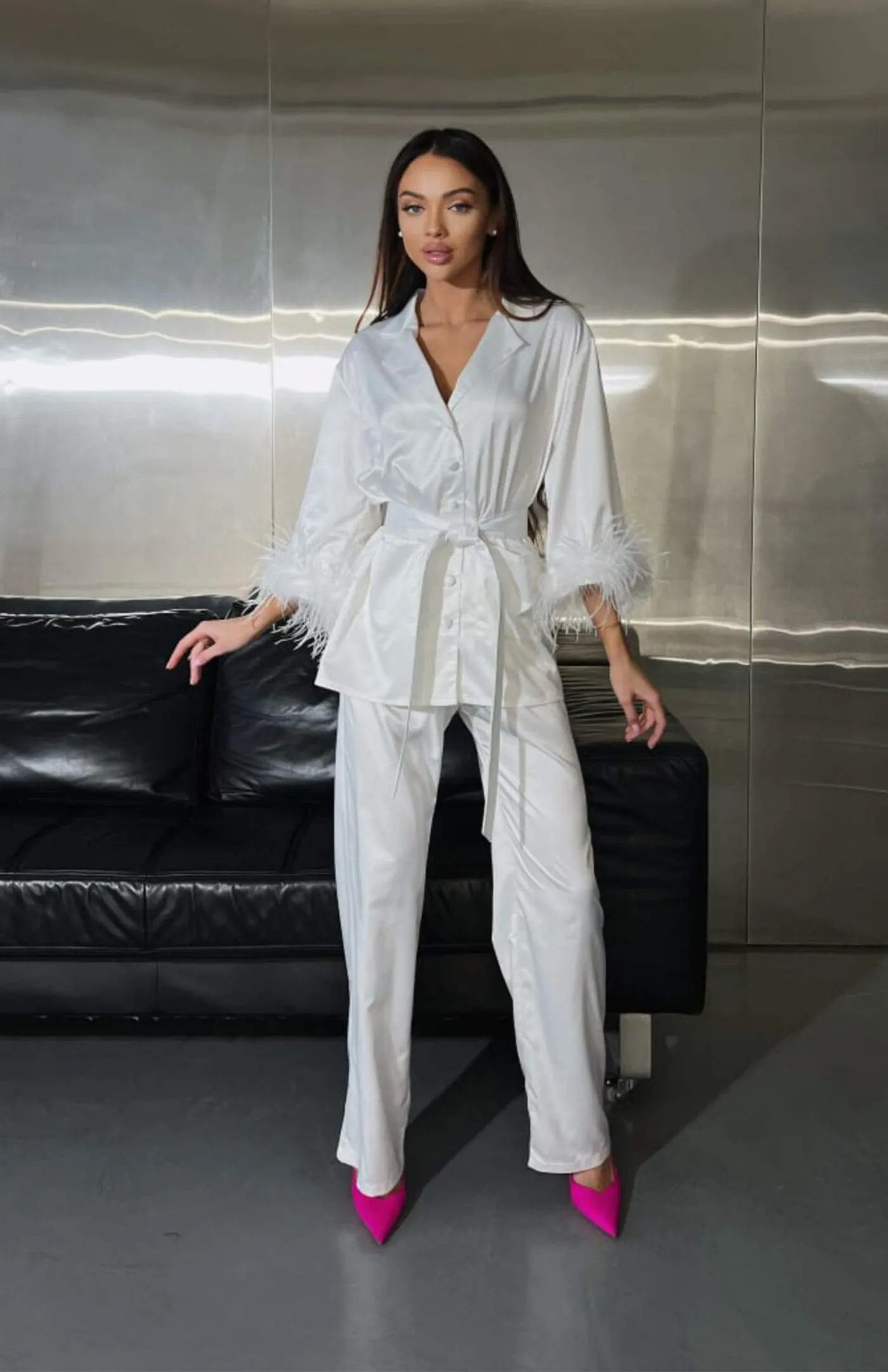 Savage Snow Queen | White Co-ord Set with Feathers
