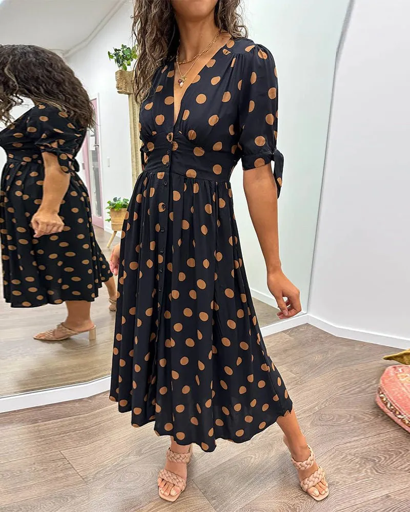 Schwarzes Midikleid mit Punkten - Ella