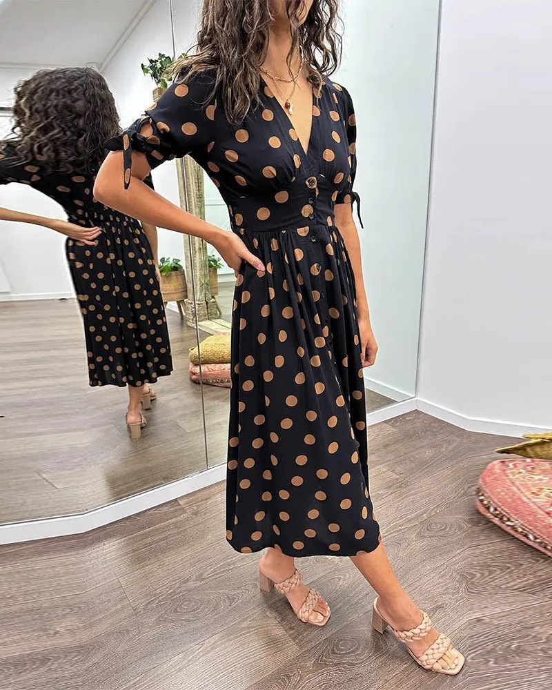 Schwarzes Midikleid mit Punkten - Ella