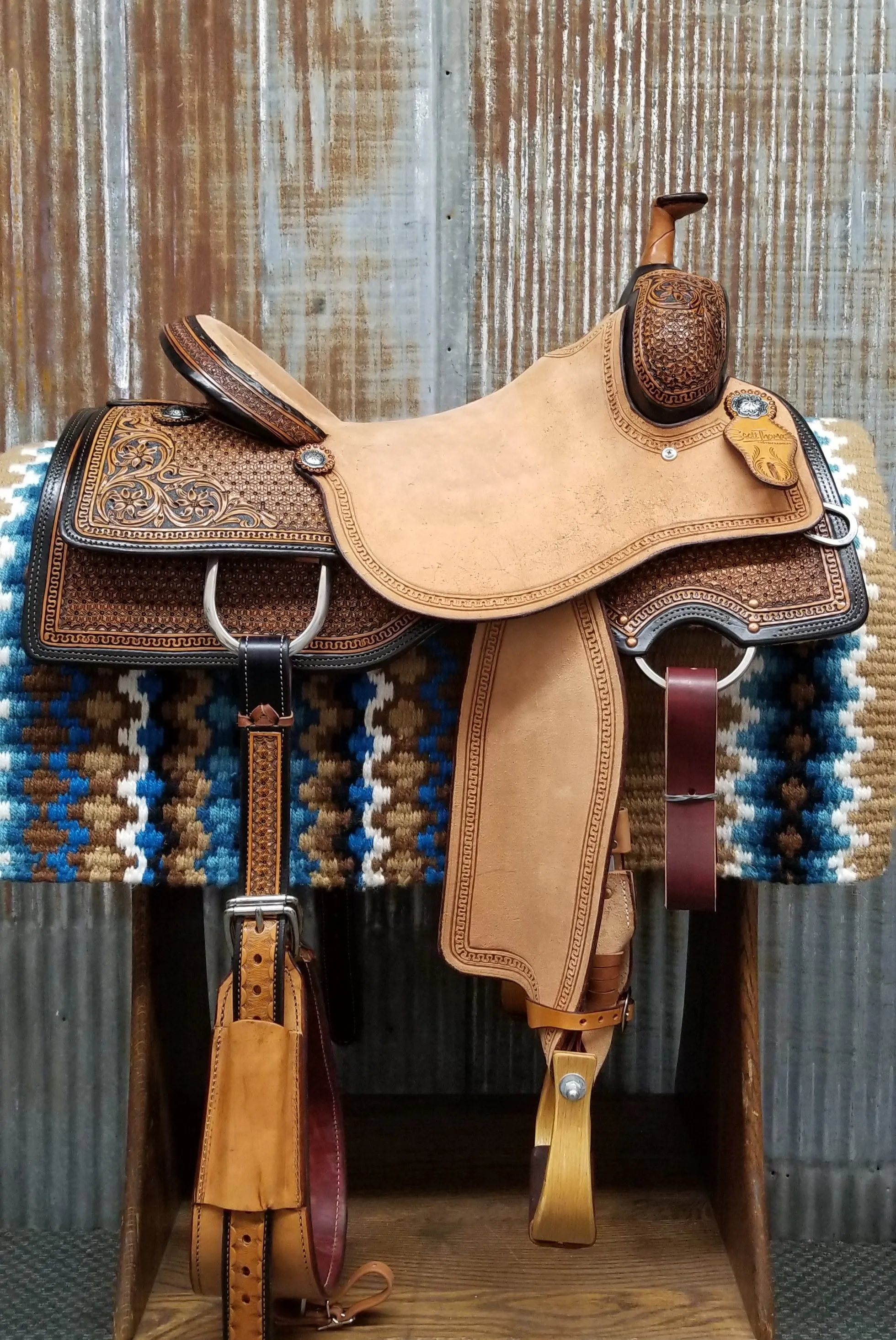 Scott Thomas Ranch Cutter Antiqued Natural Leather Saddle