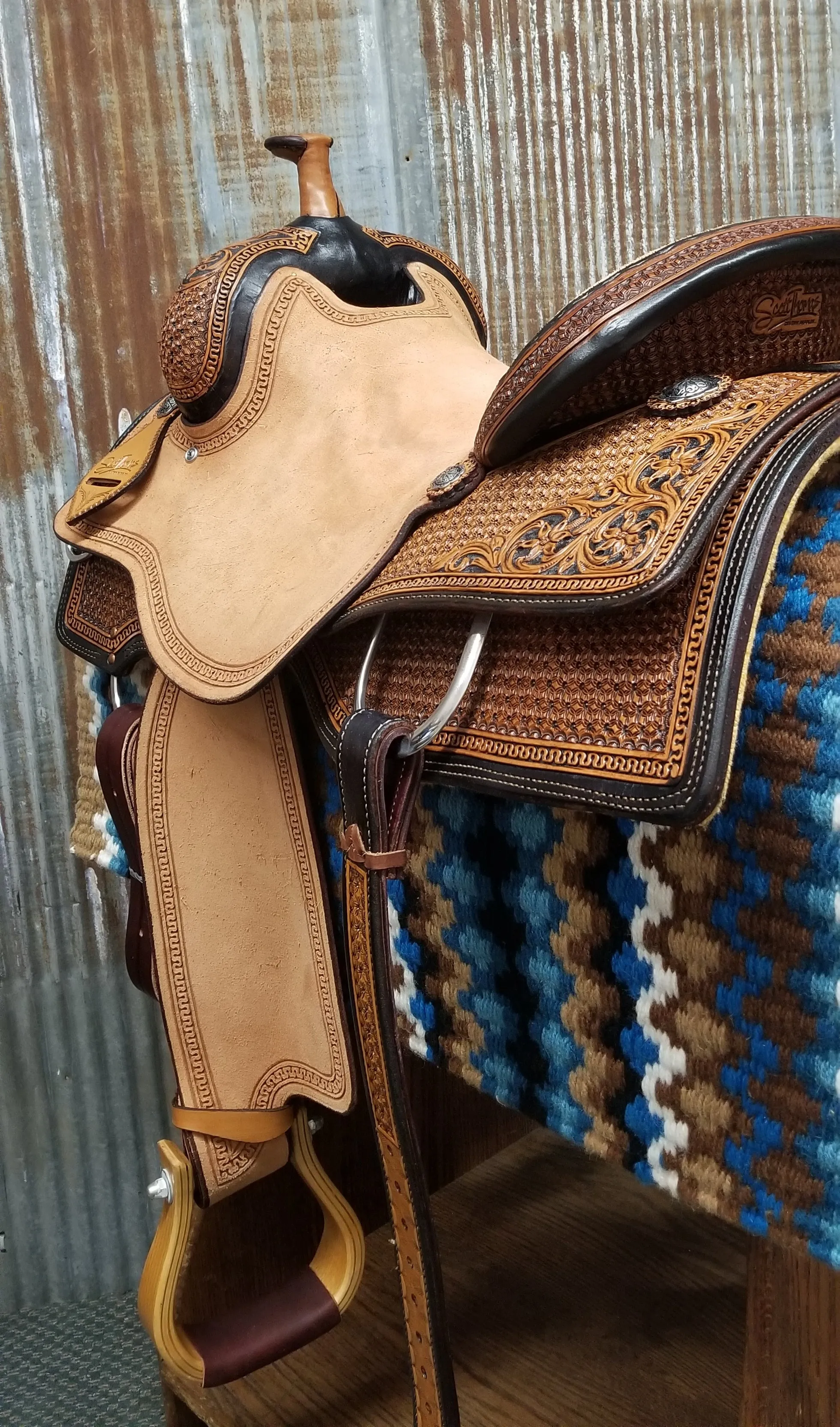 Scott Thomas Ranch Cutter Antiqued Natural Leather Saddle