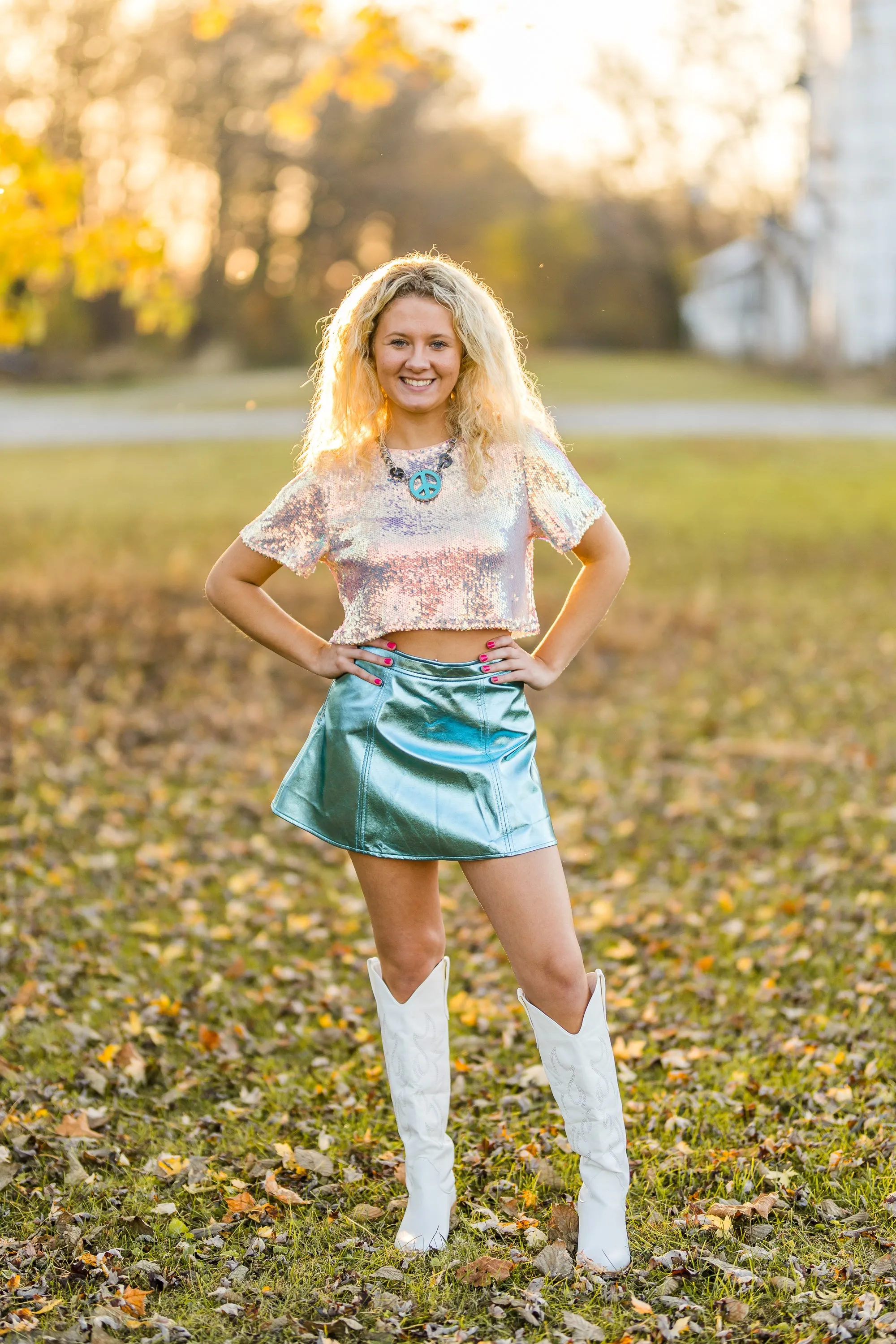 Sequin Short Sleeve Crop
