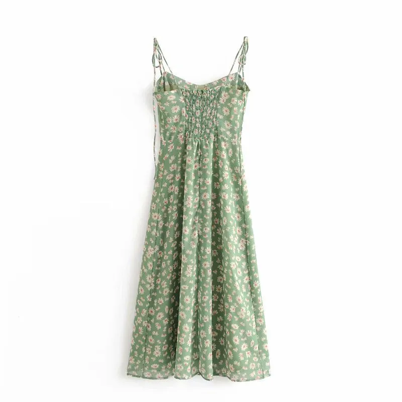 Sexy Suspenders Split Floral Daisy Midi Dresses