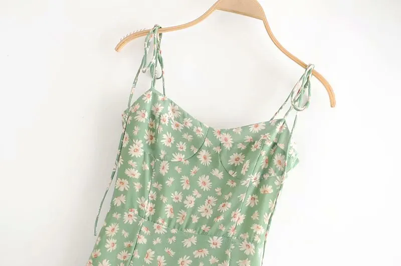 Sexy Suspenders Split Floral Daisy Midi Dresses