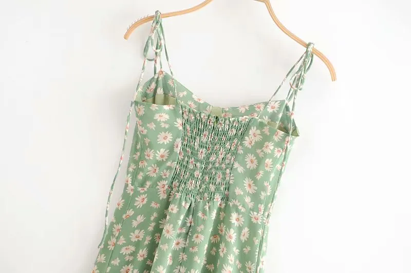Sexy Suspenders Split Floral Daisy Midi Dresses