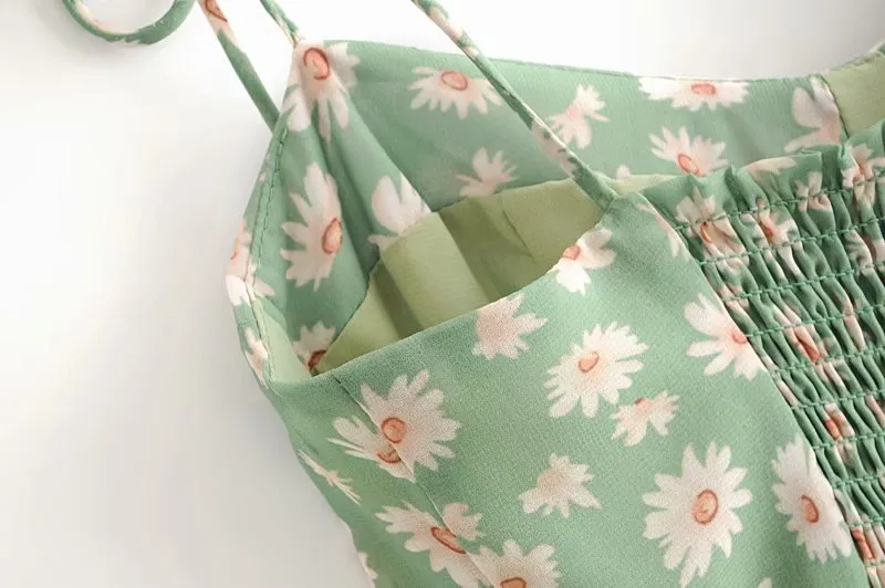 Sexy Suspenders Split Floral Daisy Midi Dresses