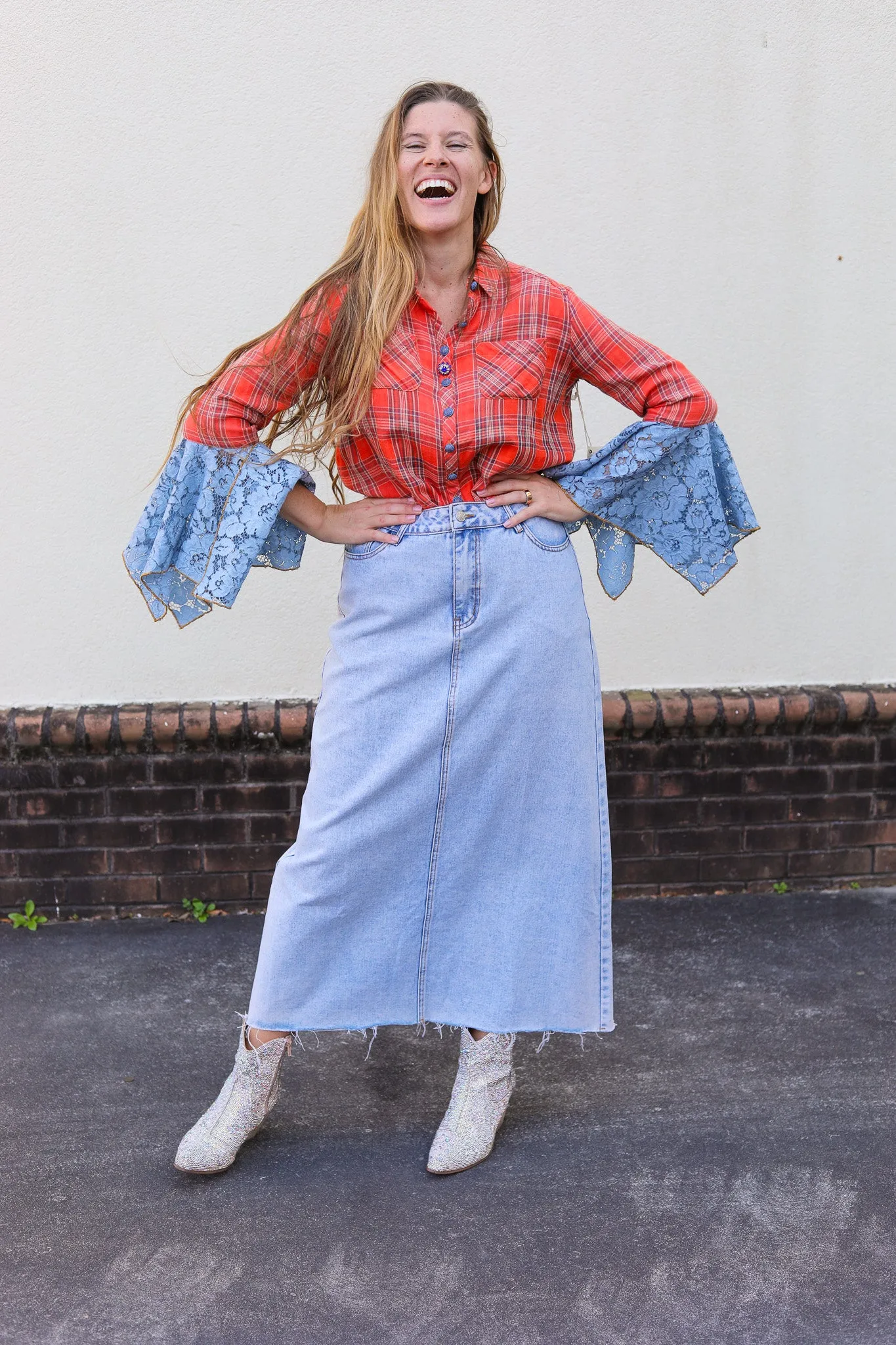 Shag Denim Skirt