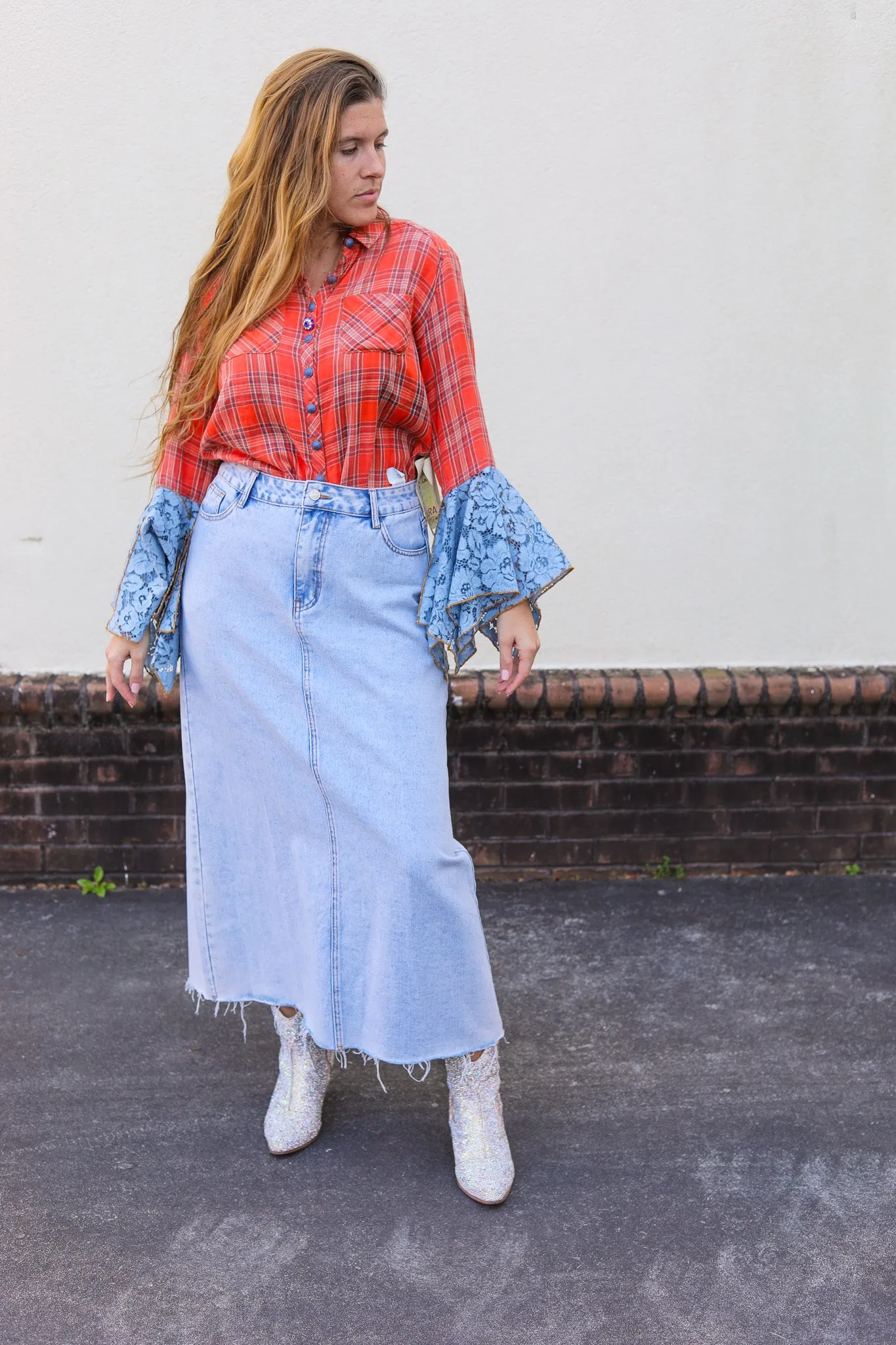 Shag Denim Skirt