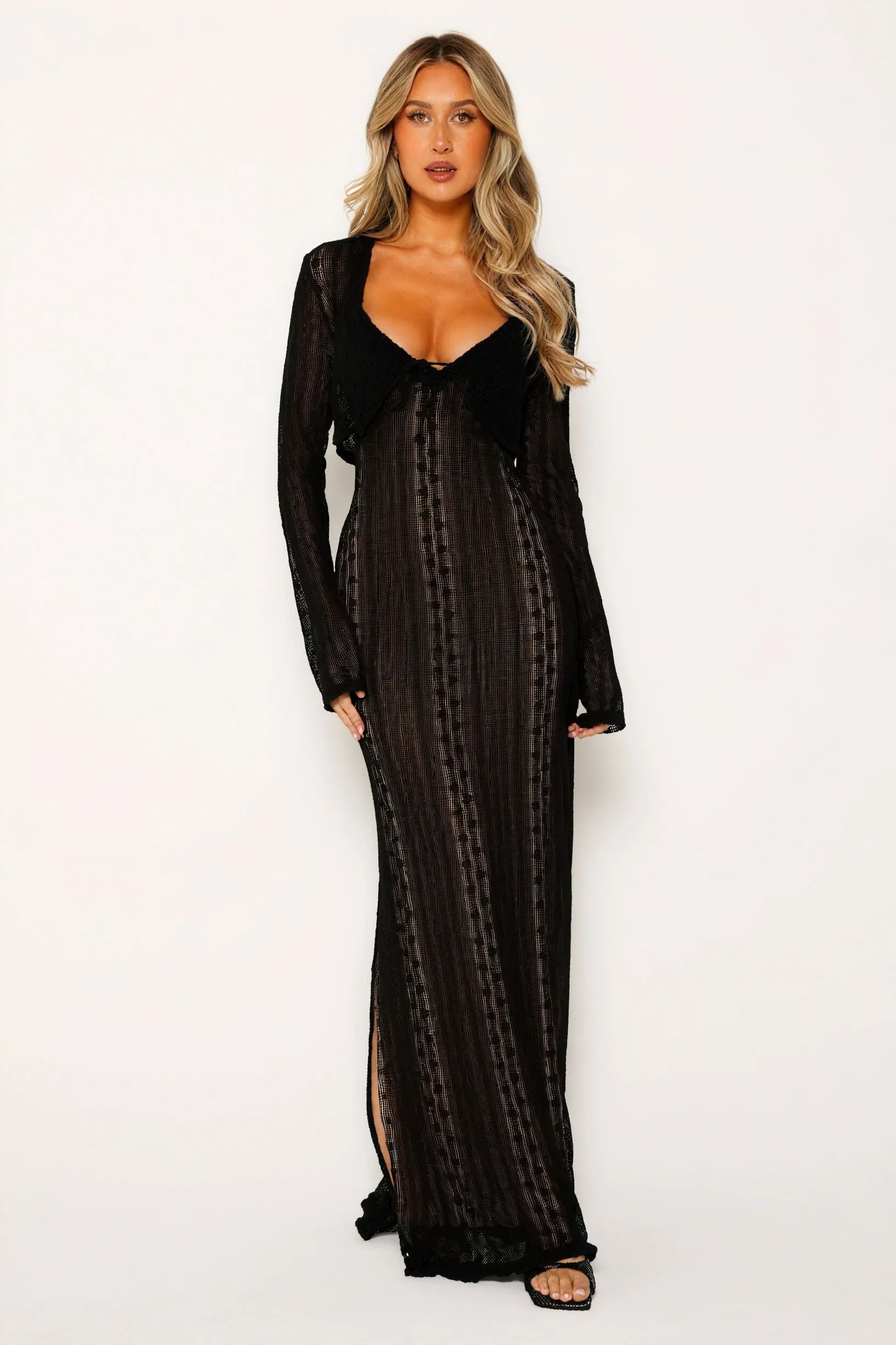 Sheer Elegance Dress with Bolero Set
