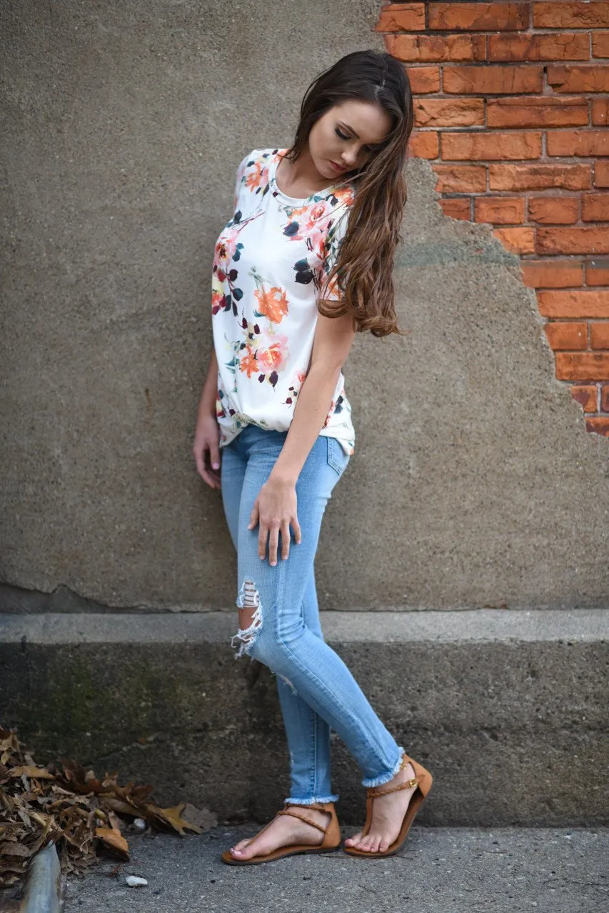 Sherbert Floral Short Sleeve Top