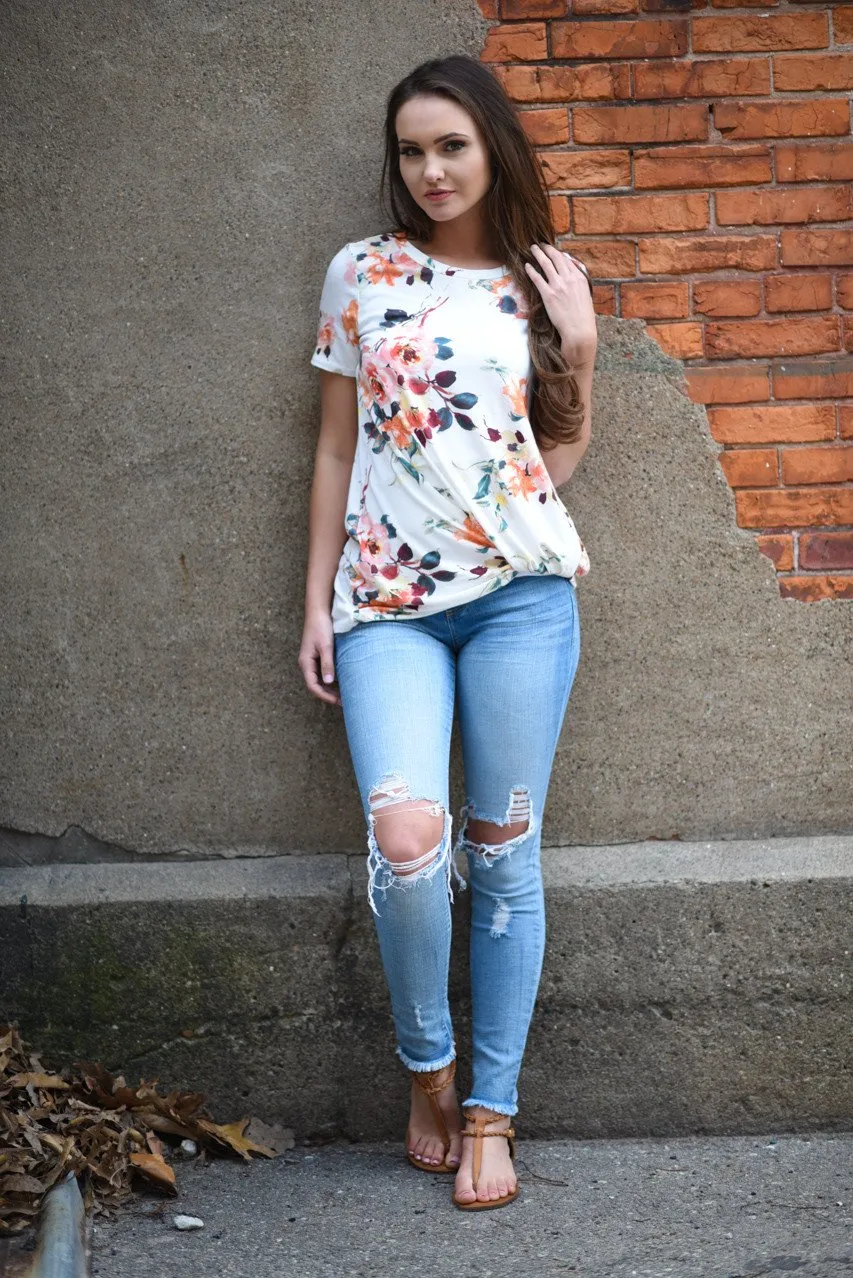 Sherbert Floral Short Sleeve Top