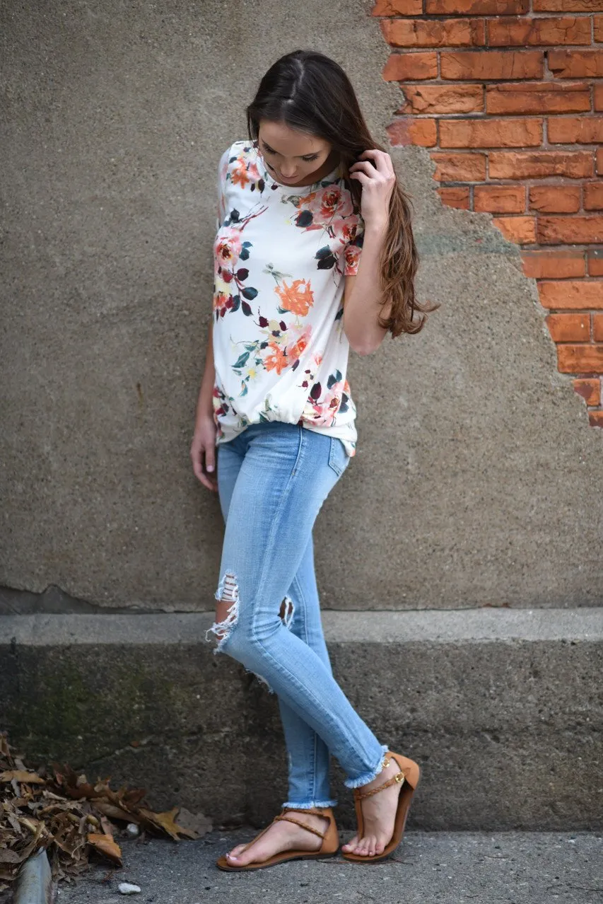 Sherbert Floral Short Sleeve Top