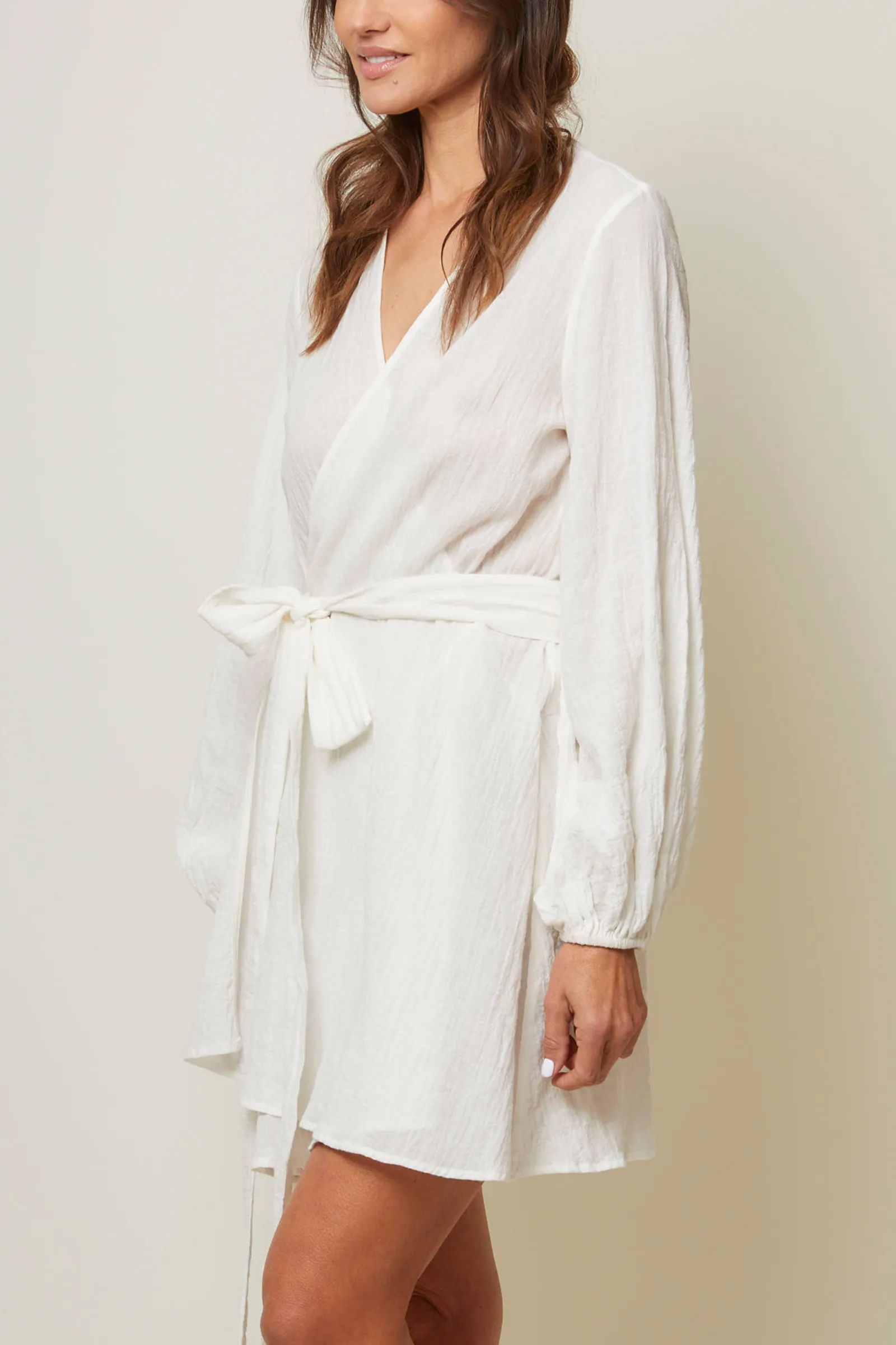 Short Organic Japanese Cotton Wrap Dress - Cream