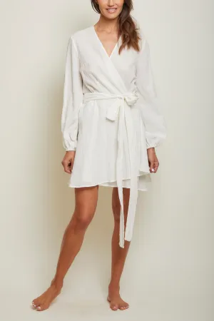 Short Organic Japanese Cotton Wrap Dress - Cream
