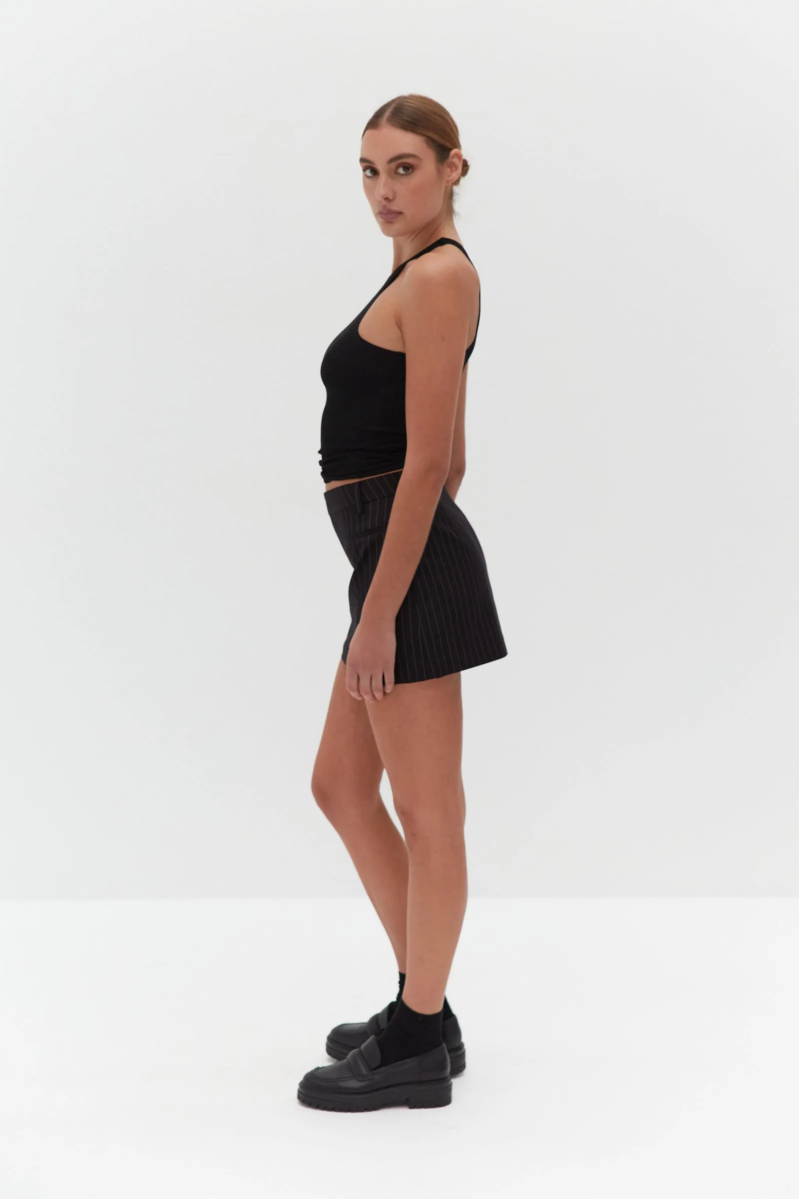 Side Split Mini Skirt - Pinstripe