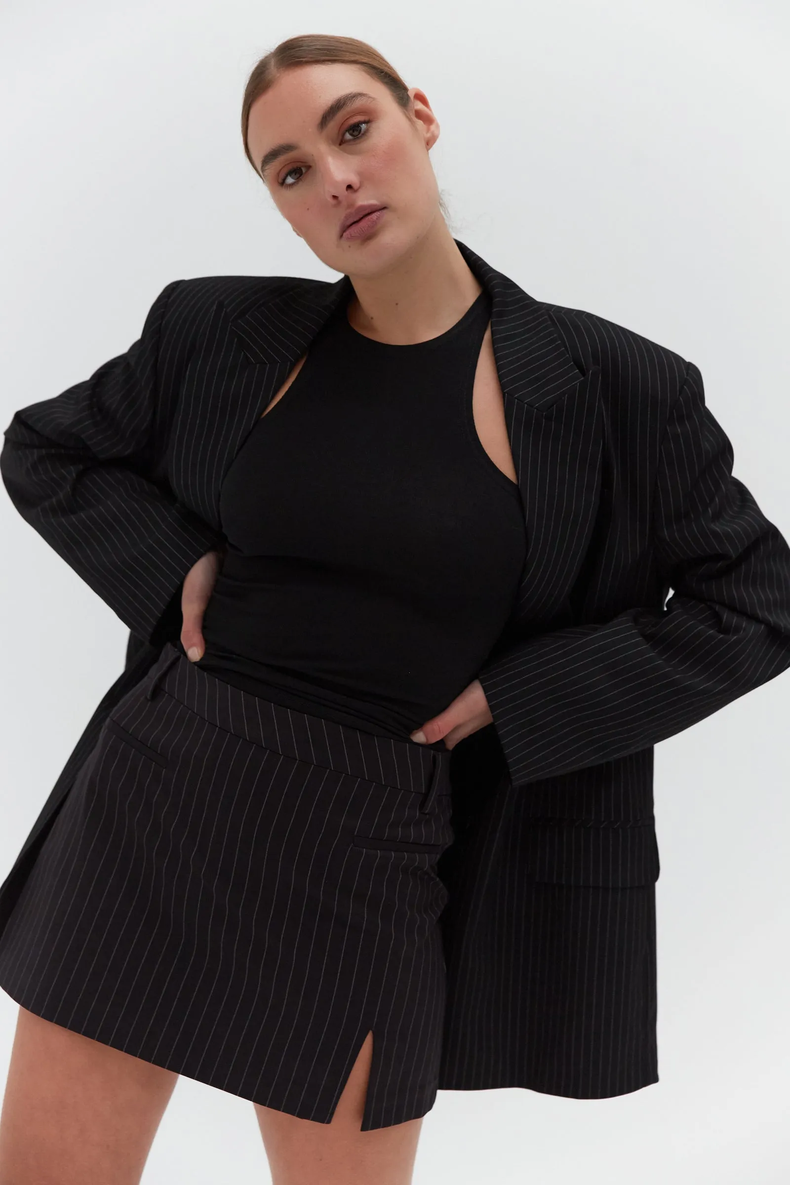 Side Split Mini Skirt - Pinstripe