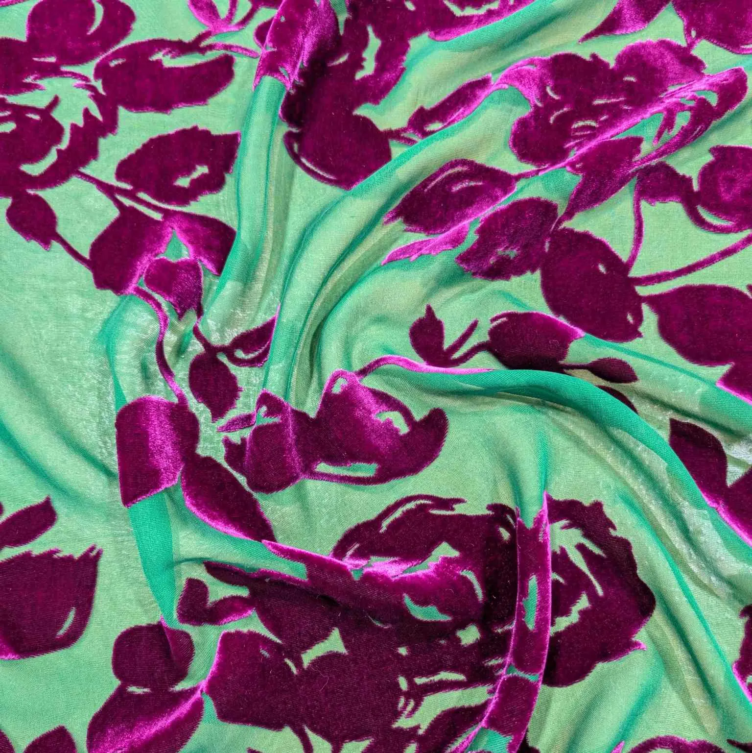 Silk Burnout Velvet, Fuchsia Floral