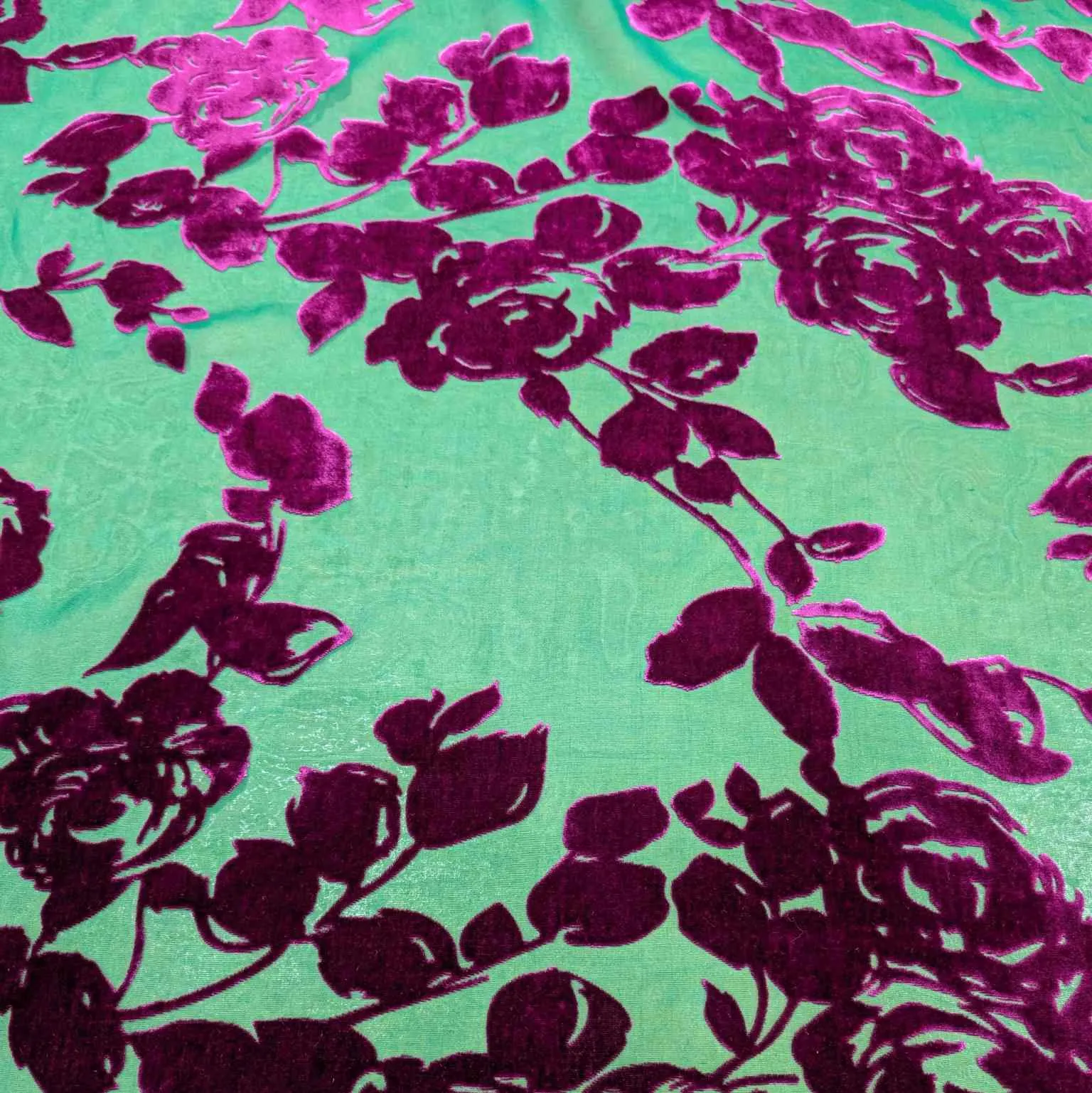 Silk Burnout Velvet, Fuchsia Floral