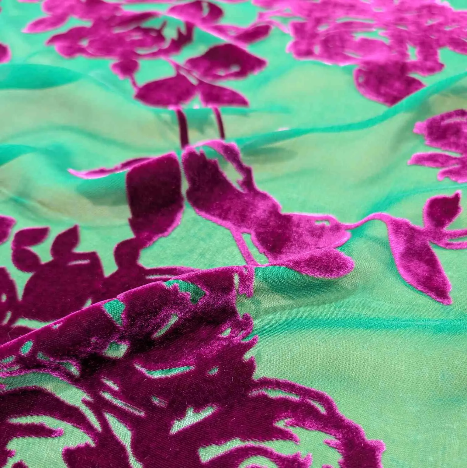 Silk Burnout Velvet, Fuchsia Floral