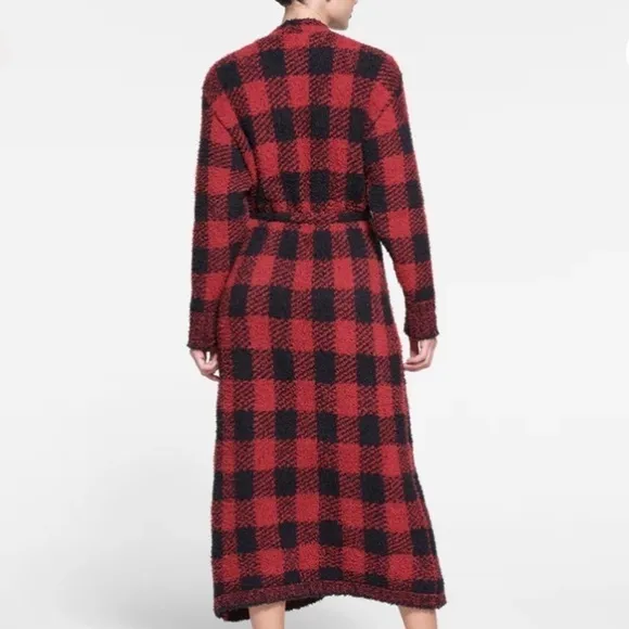 SKIMS Unisex Robe S/M Red Black Brick Buffalo Check Loungewear Cozy Christmas