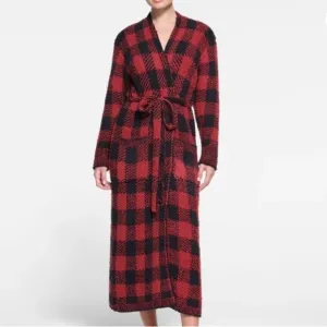 SKIMS Unisex Robe S/M Red Black Brick Buffalo Check Loungewear Cozy Christmas